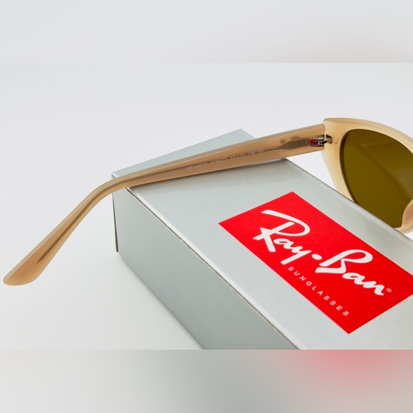 Ray-Ban Sunglasses Bio-Based RB4457D Polished Opal Beige Frame Dark Brown Lenses - Picture 12 of 15